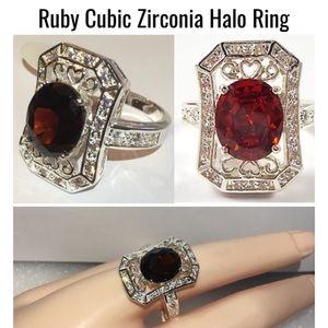 FINE 3.87ct Ruby Zircon Vintage Inspired Halo Ring